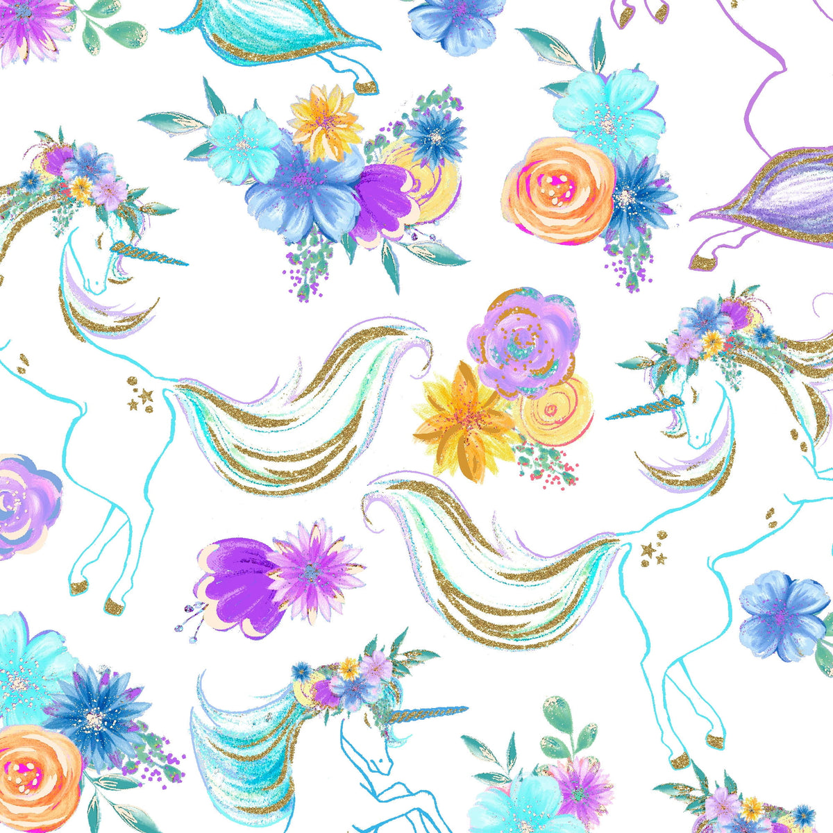 Create It 18"x21" Cotton Unicorn Glitter Precut Sewing & Craft Fabric Bundle, Multicolor 5 Piece