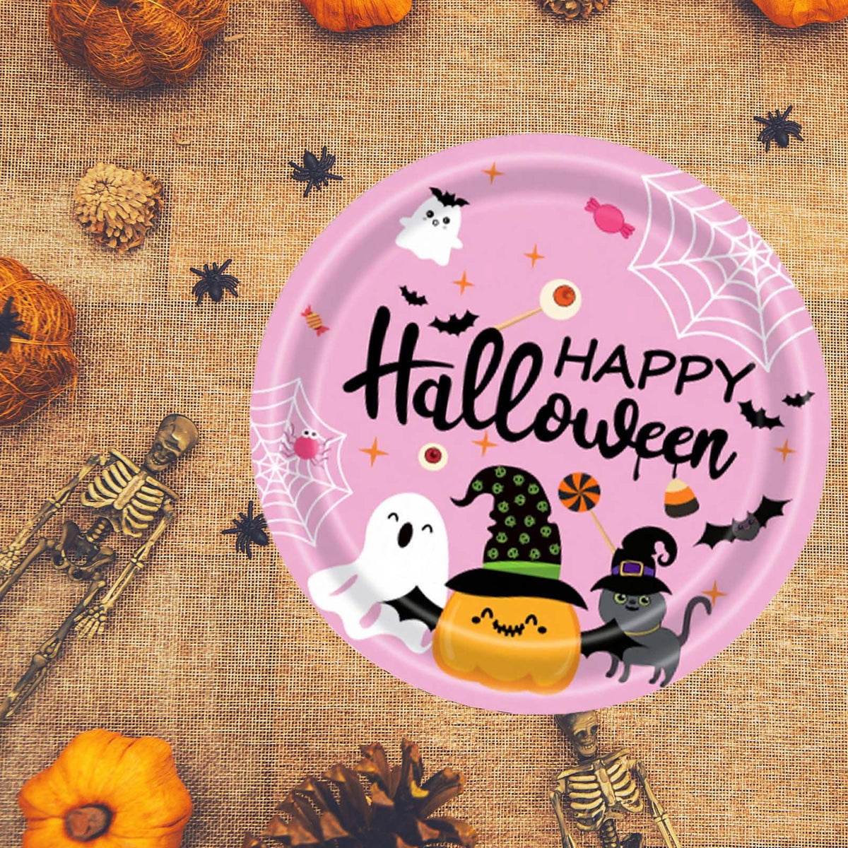 Eoozwa Pink Halloween Party Plates Set 20pcs Disposable Paper Plates and Napkins Cute Pumpkin Ghost Flower Tableware for Halloween Birthday Party Decoration Party Supplies