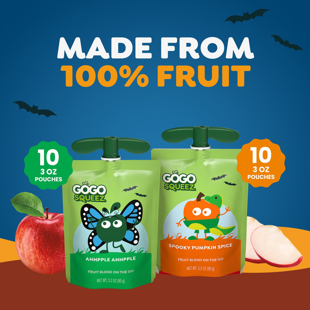 GoGo squeeZ No Sugar Added Halloween Apple Pumpkin Spice Variety Pack, 3.2 oz (20 Pack)