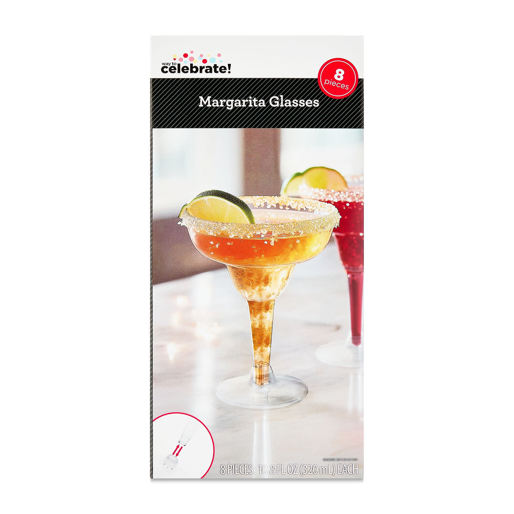 Way To Celebrate Clear Plastic Margarita Glasses, 8 Count, 10.8 oz, 5.7 in x 4.4 in