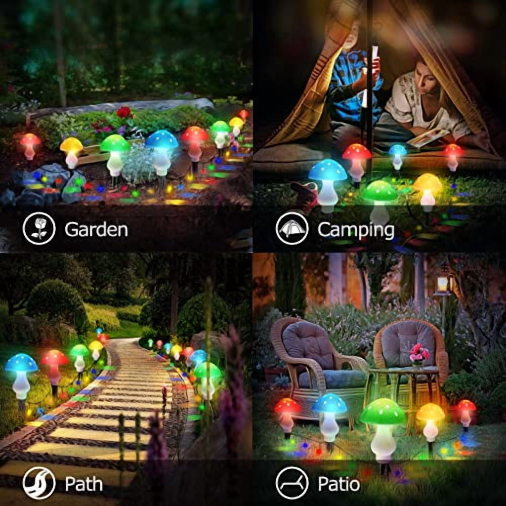 Upgraded Outdoor Solar Garden Lights,8 Pack LED Mushroom Outdoor 8 Modes Waterproof Solar Powered Landscape Cute Fairy String Light for Yard Patio Outside Decor（Multicolor）