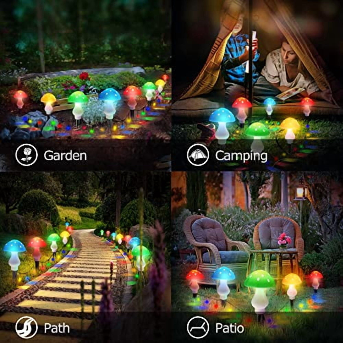 Upgraded Outdoor Solar Garden Lights,8 Pack LED Mushroom Outdoor 8 Modes Waterproof Solar Powered Landscape Cute Fairy String Light for Yard Patio Outside Decor（Multicolor）