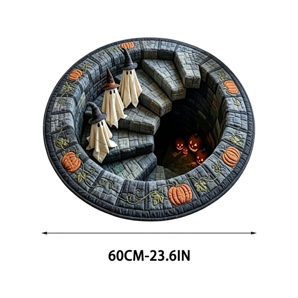 HHJZPR 3D Optical Illusion Halloween Round Rug, 23.6 Inch Spooky Pit Well Ghost Pumpkin Circular Floor Mat, Non Slip Halloween Indoor Front Door Decor Carpet