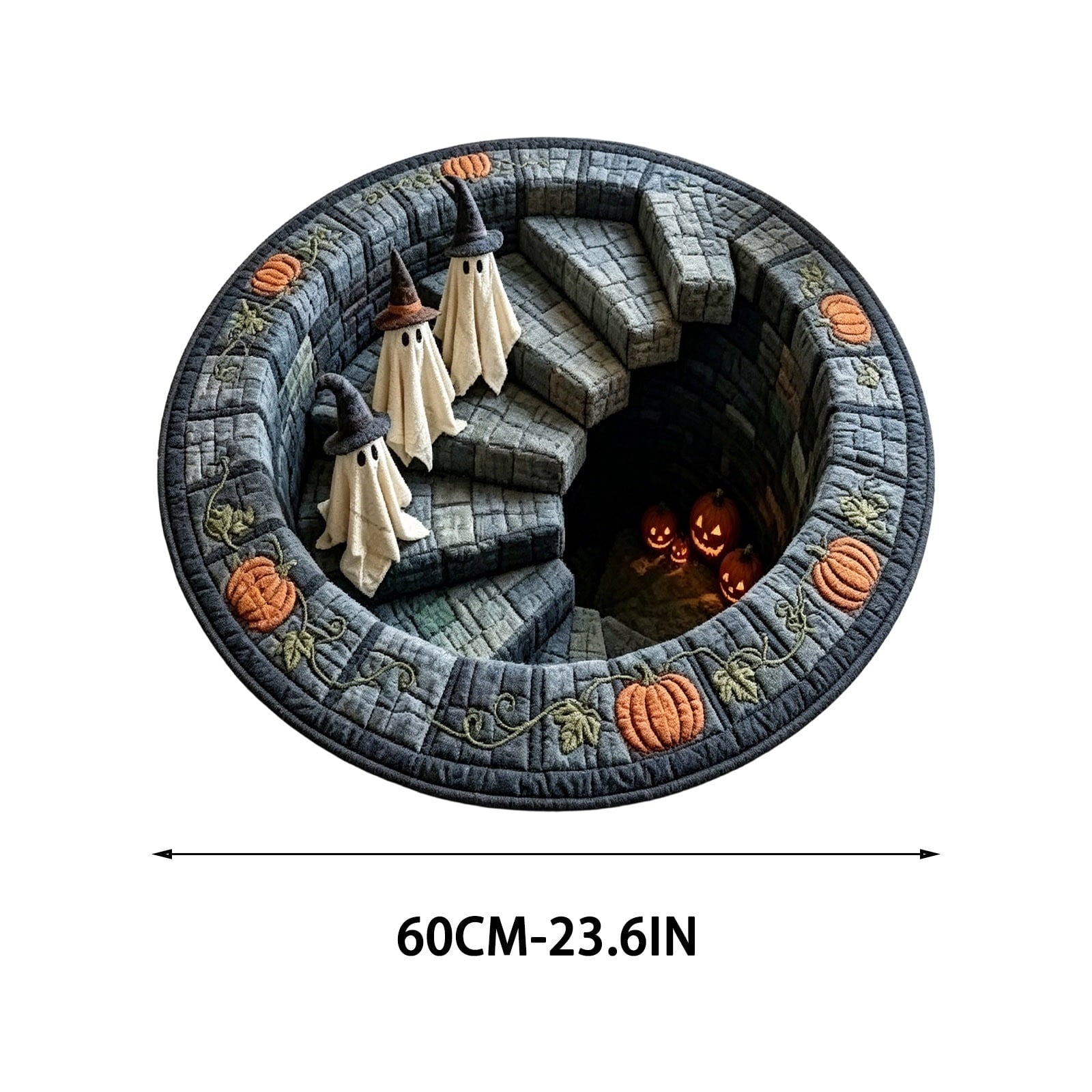 HHJZPR 3D Optical Illusion Halloween Round Rug, 23.6 Inch Spooky Pit Well Ghost Pumpkin Circular Floor Mat, Non Slip Halloween Indoor Front Door Decor Carpet