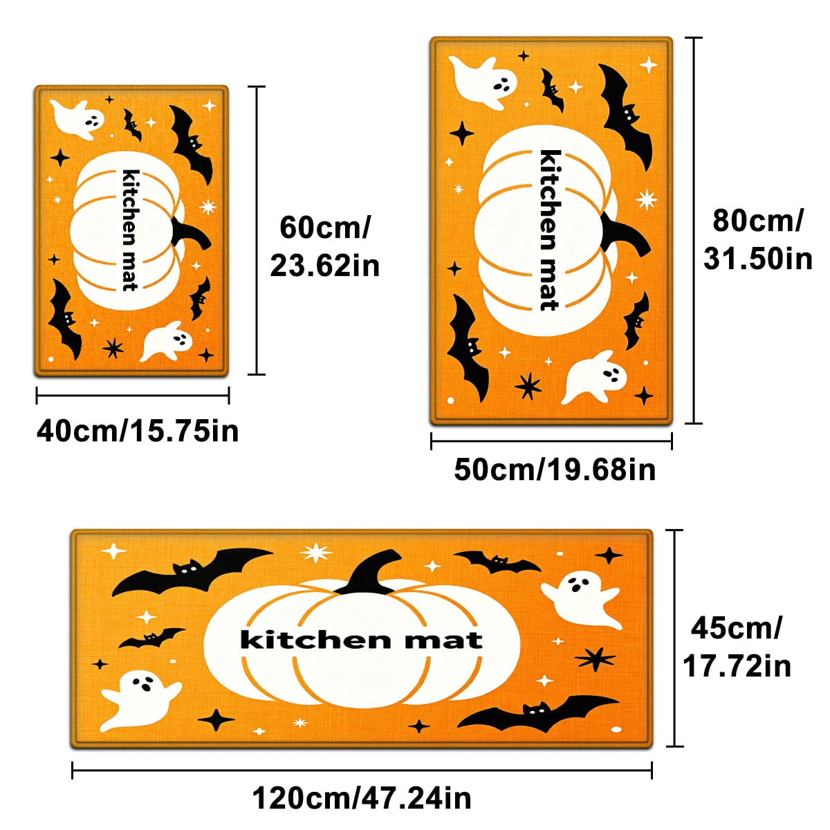 YIMEIS Halloween White Pumpkin Multi-purpose 3-Piece Flannel Mat and Kitchen Rugs,Soft Non-slip for Home Bedroom Bathroom