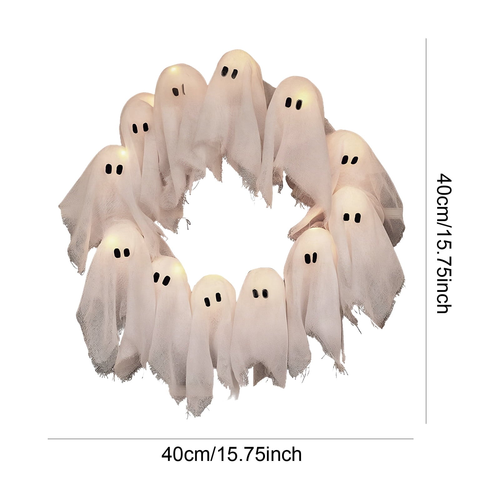 Halloween Glowing Ghost Wreath, Light-up Spooky Wreath with 12 Ghost Decor, RC, 6H Timer, Ideal for Halloween Party (A 12x3inch)