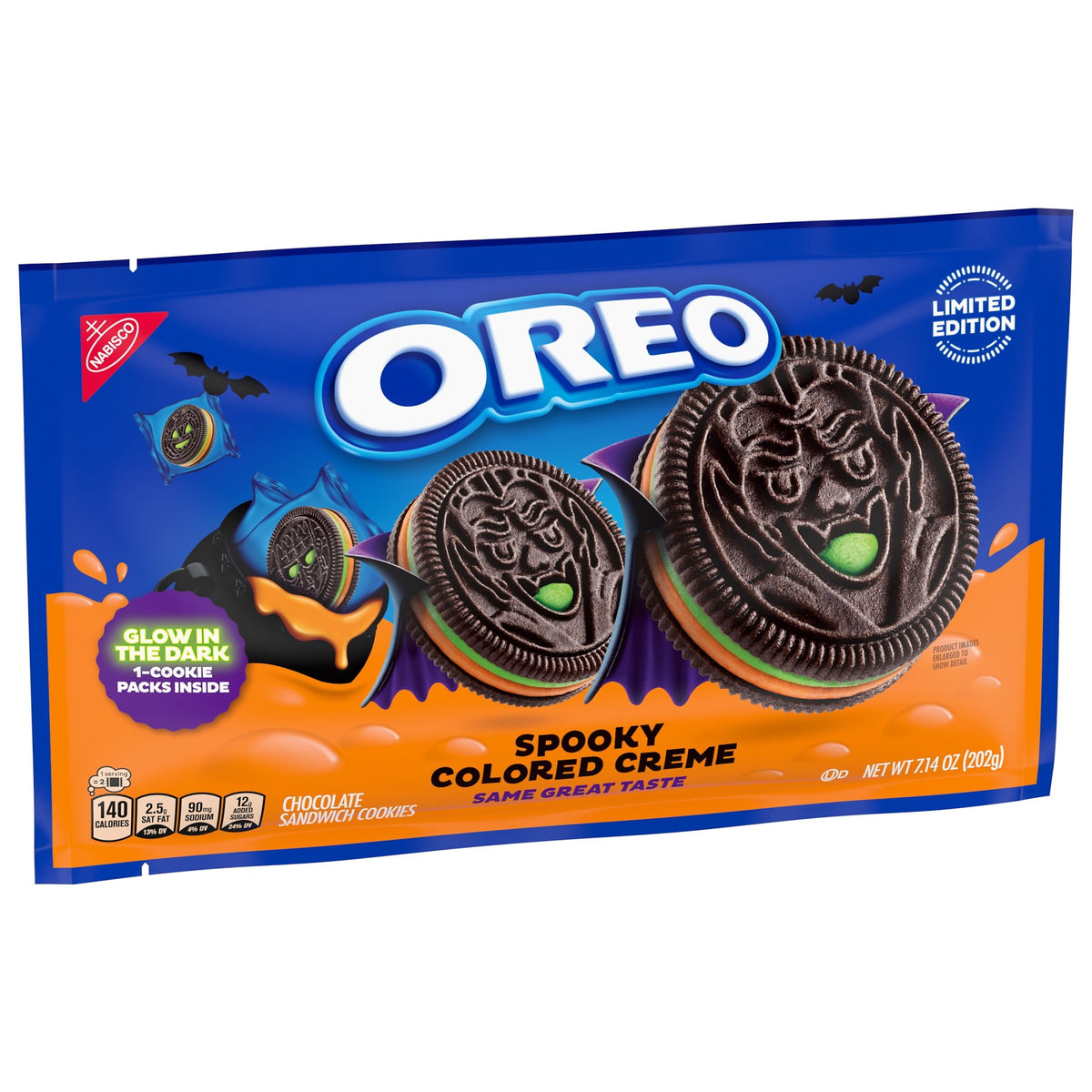 OREO Green and Orange Creme Chocolate Sandwich Cookies, Halloween Cookies, 14 Snack Packs