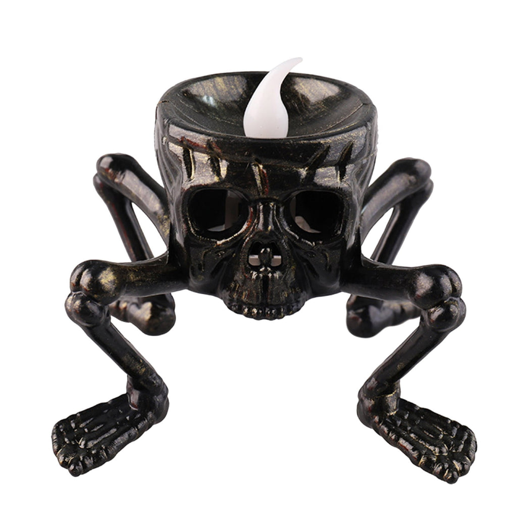 Elainilye Halloween Decorations Indoor Outdoor, LED Flameless Skull Candle Lamp, Battery Operated Halloween Decorations for Home Table Indoor Party Decor, Black