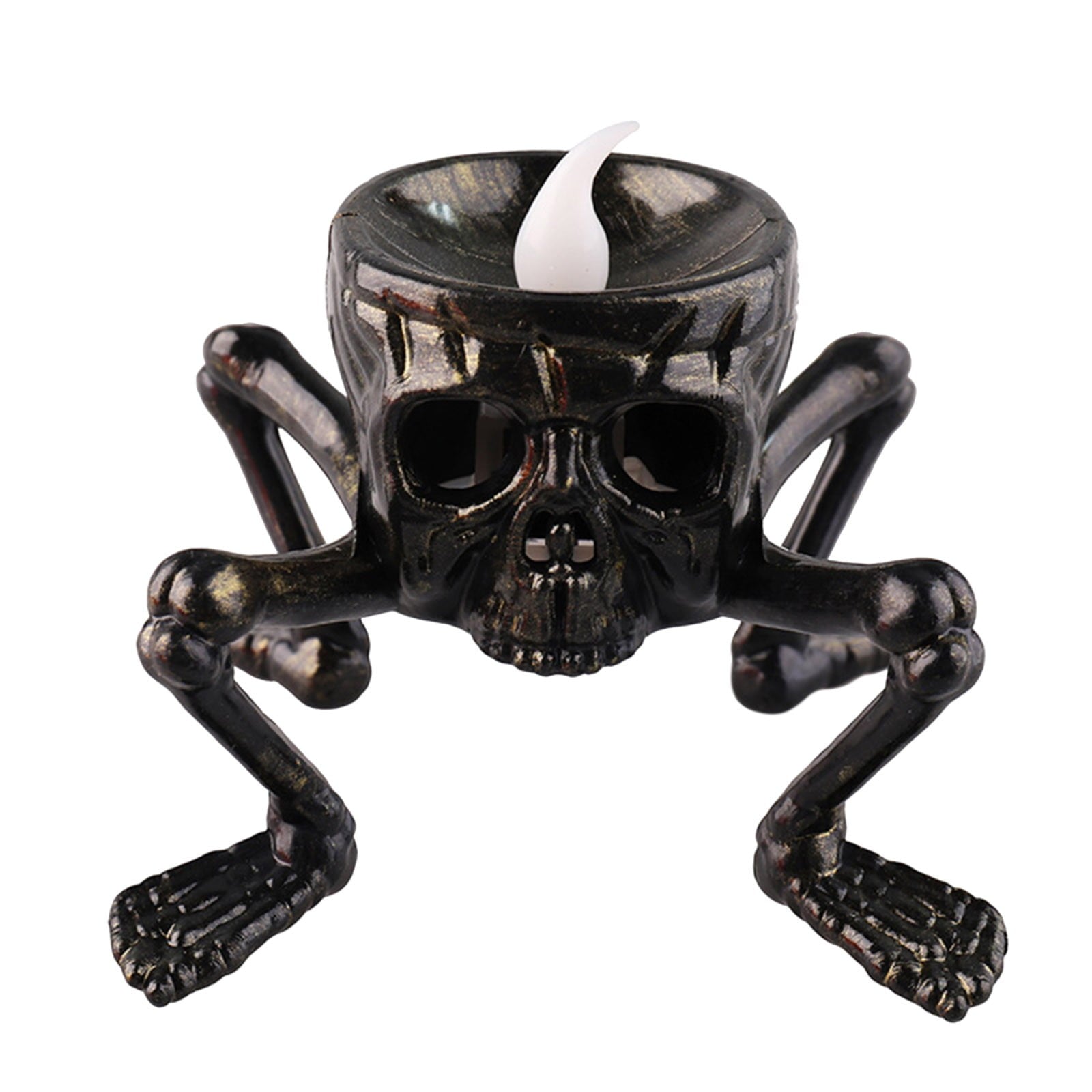 Elainilye Halloween Decorations Indoor Outdoor, LED Flameless Skull Candle Lamp, Battery Operated Halloween Decorations for Home Table Indoor Party Decor, Black