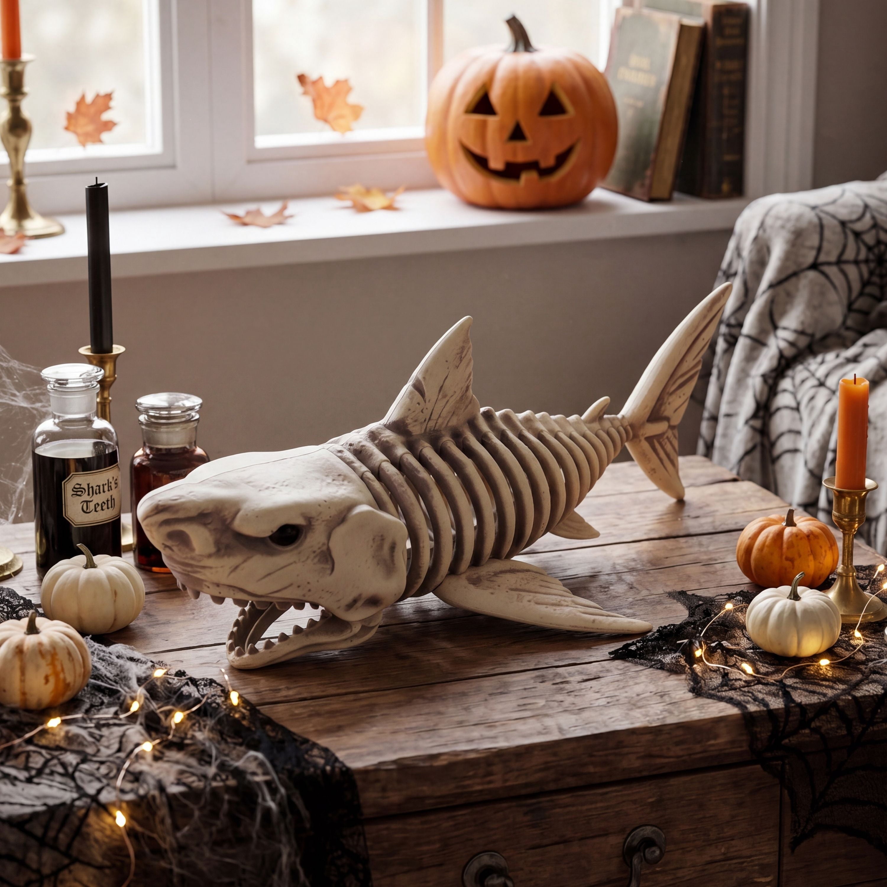 Joyfy Halloween Skeleton Fish Skeleton Halloween Decor,Plastic Skeleton with LED Eye for Halloween Decoration Outdoor Haunted House Party