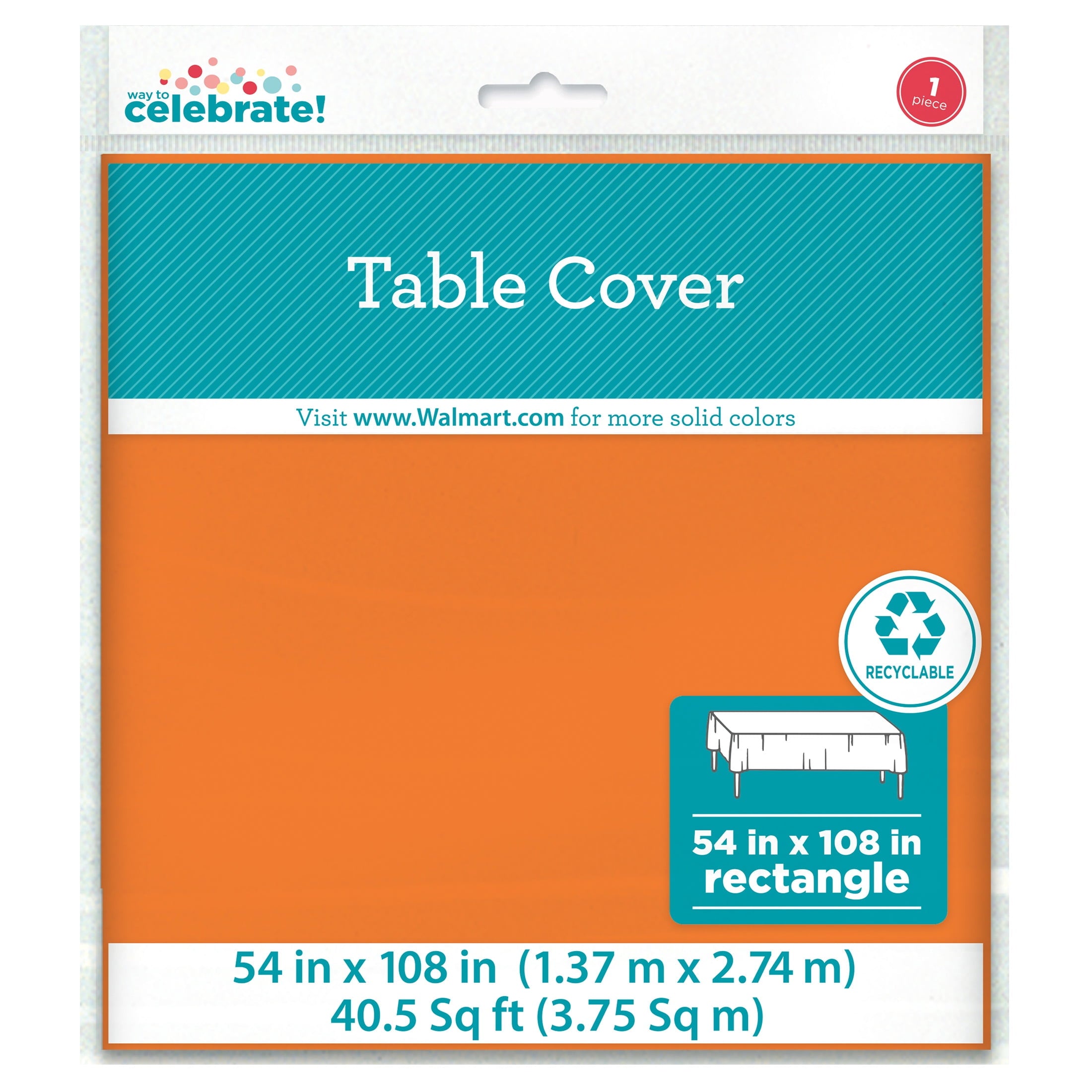 Way To Celebrate Rectangular Plastic Table Cover, Orange, 54 in x 108 in, 1 Count