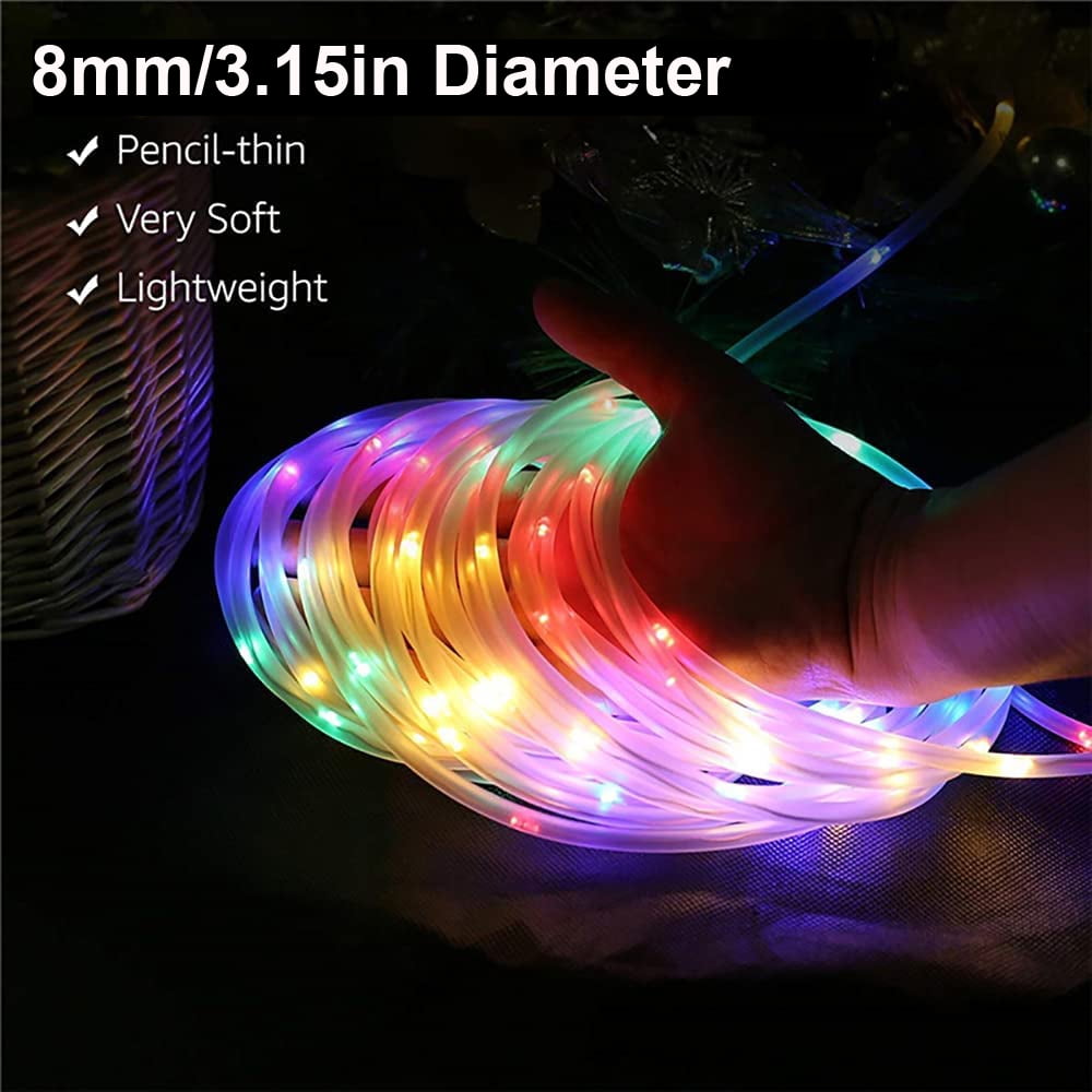 Christmas Tree Lights 23ft 50 LED Battery Operated Rope String Lights with 8 Modes Remote for Xmas Patio Home Garden Decorations, Blue