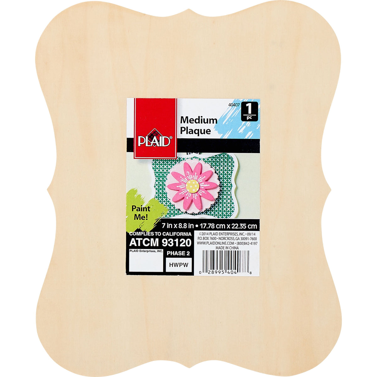 (3 pack) Plaid Unpainted Wood Surface, Medium Die Cut Plaque, 1 Piece, 8.75" x 6.63"