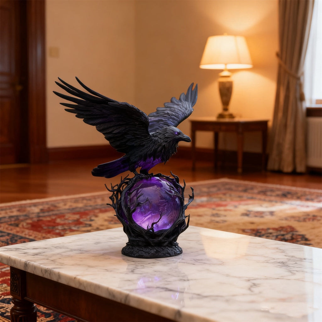 Gothic Mysterious Crow LED Flameless Candle, Luminous Sculpture, Gothic Home Decor Accent, Raven Lamp for Halloween Gifts, Bedroom Bedside, Living Room, Orange