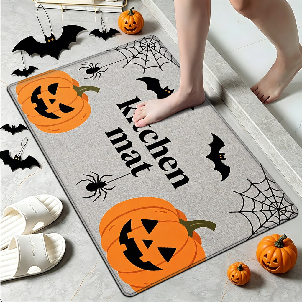 YIMEIS Halloween Pumpkin Lanterns 3Pcs Flannel Mat and Kitchen Rugs Set,Soft Non-slip,Perfect for Home Bathroom