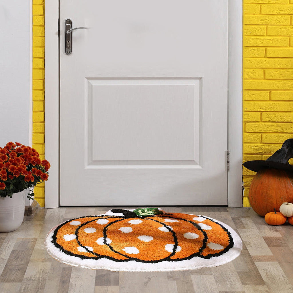Fall Area Rug Maple Leaf Pumpkin Imitation Wool Mat 27.56x27.56in Polyester Skidproof & Soft for Living Room Bedroom Entryway Fall Doormat by MPOISVA