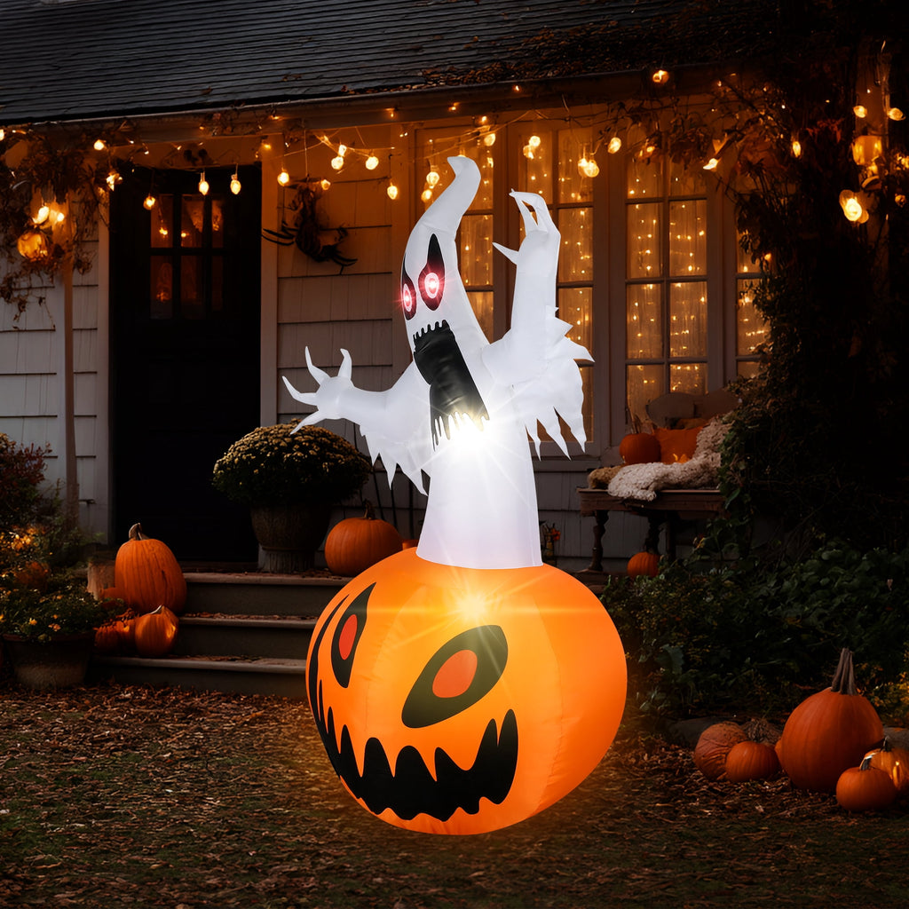MAGOTAN 9 FT Halloween Inflatables Archway Outdoor Decorations Pumpkin Ghost Archway Halloween Inflatable Blow Up Pumpkin Tombstone Decoration Build-in LED Lights