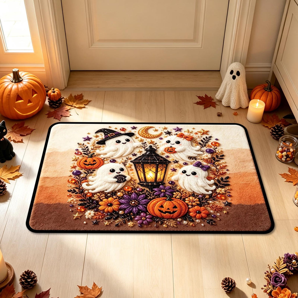 Halloween Doormat Ghost Bath Mat 23.6x15.7in Secure-Grip Absorbent Soft Faux Fur Rug for Bathroom Bedroom Living Room Decor by OVFUIZ