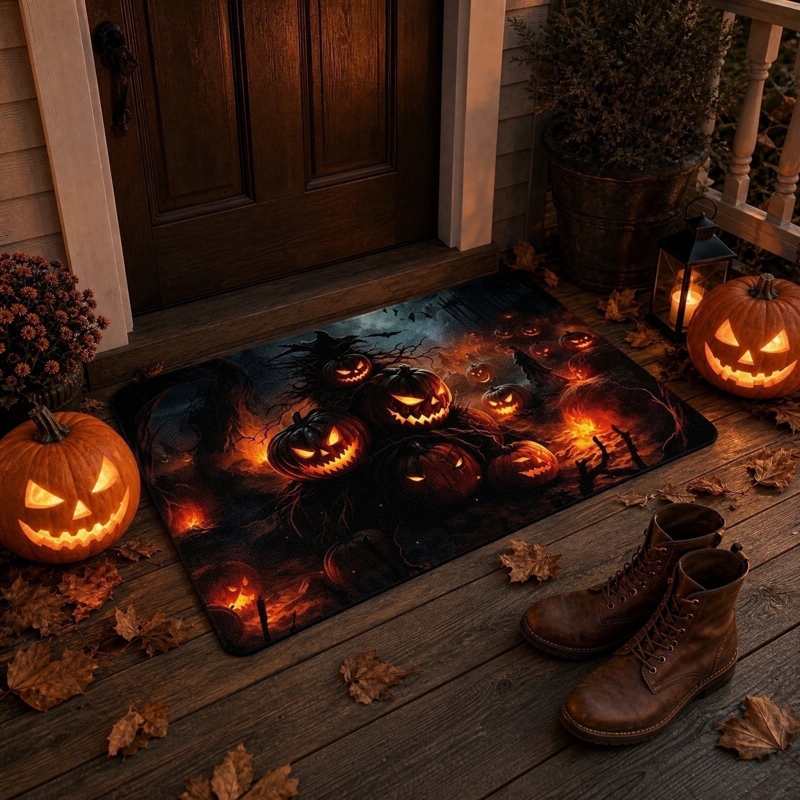 OutmaxHome Halloween Theme Cute Ghost Print Doormat, 15.8x23.6 Inch Non-Slip Absorbent Mat, Easy to Clean, for Front Door, Porch, Farmhouse