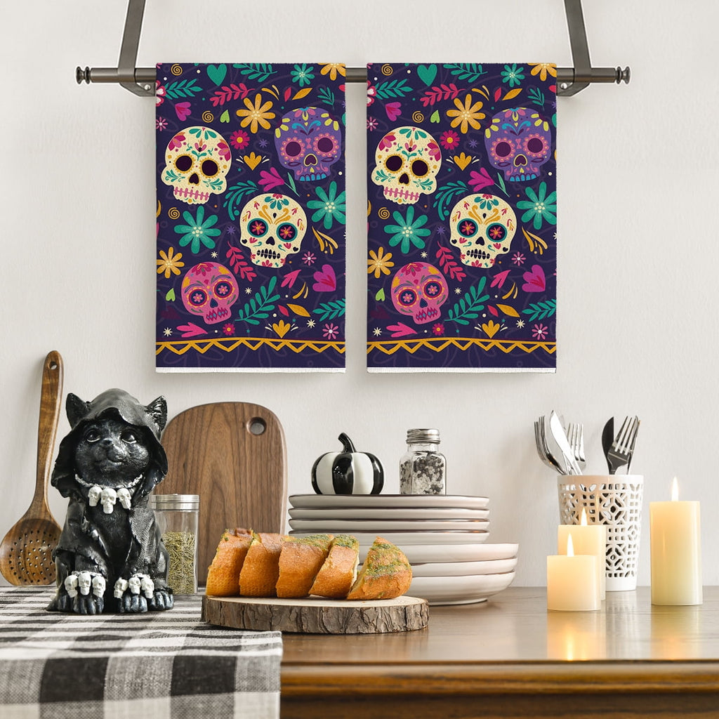 Sm:)e Ghost Pumpkins Bats Floral Spooky Halloween Kitchen Towels Dish Towels, 18x26 Inch Jack-O'-Lantern Decoration Hand Towels Set of 2
