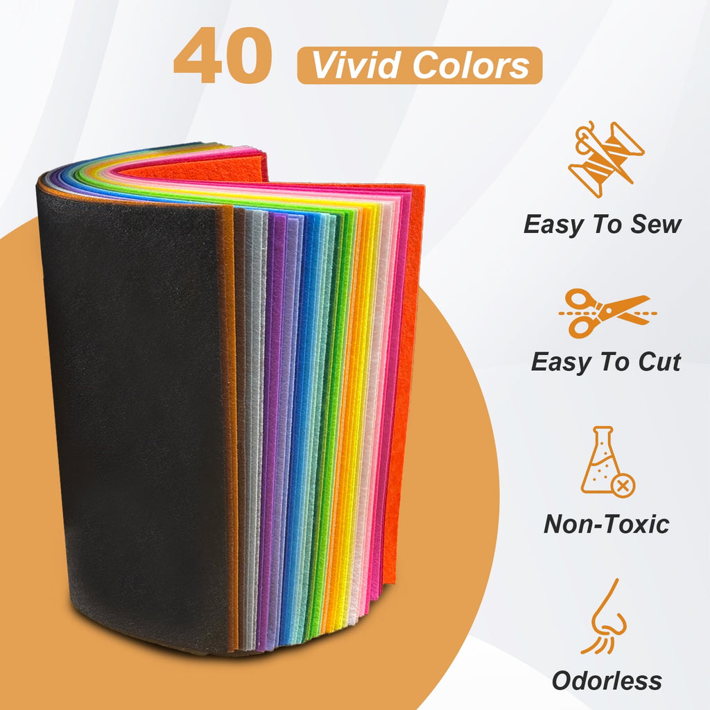 AGCAN 40PCS Felt Sheets for Crafts, 12"x 12" Assorted Color Stiff Felt Sheets, 1mm Thick Square Nonwoven Felt Fabric for Sewing, Patchwork, Embroidering, Crafts DIY