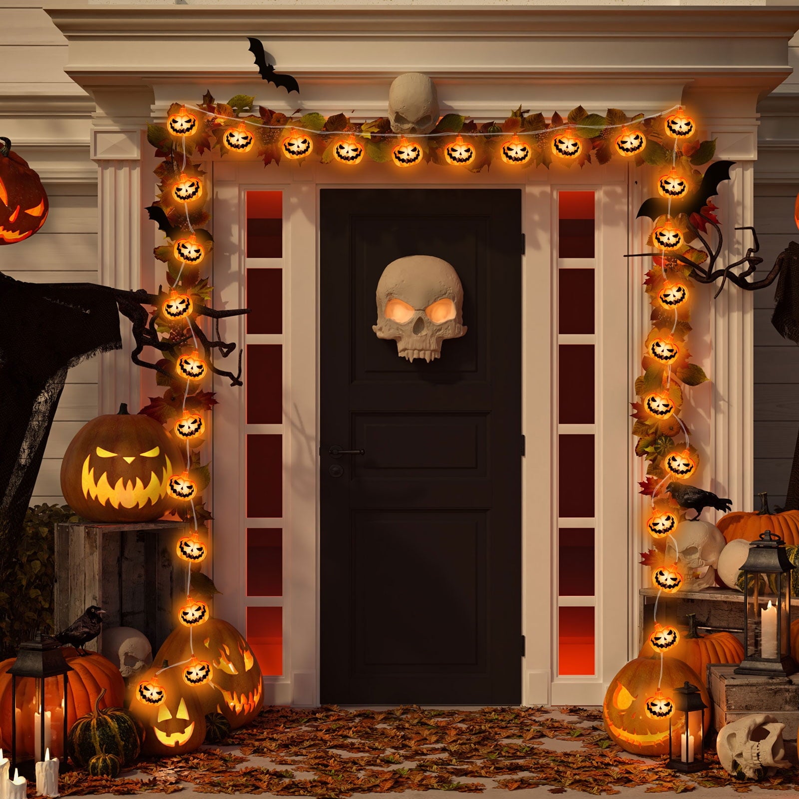 Qoosea Halloween Pumpkin String Lights, 20 LED 10.5ft 8 Modes Waterproof Orange Halloween Decorations Outdoor Indoor Bedroom Camper Party Decor