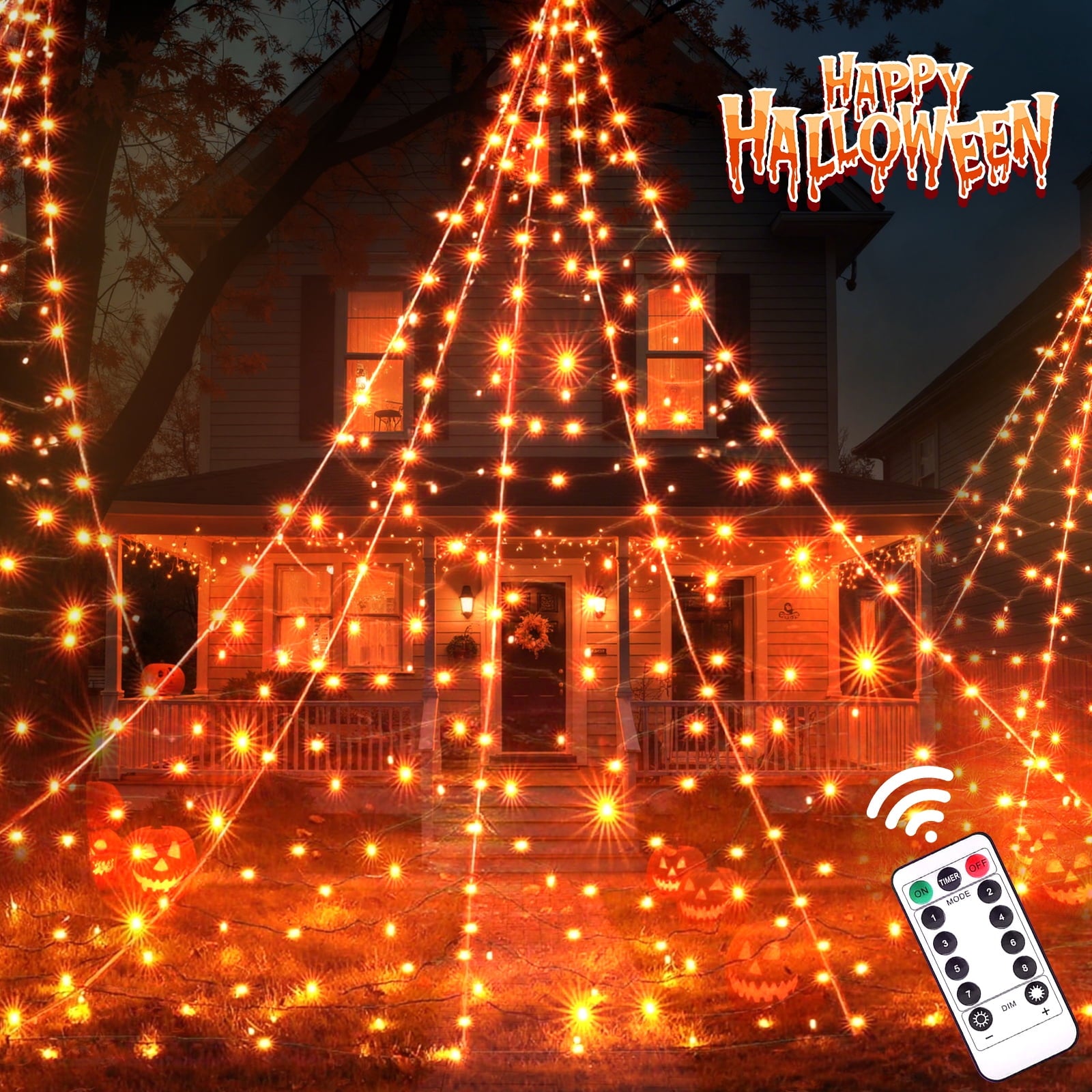 Scidweet Halloween Decorations Outdoor, 500 LED Halloween Giant Spider Web Lights for Garden Yard Porch Home Decor, Purple White