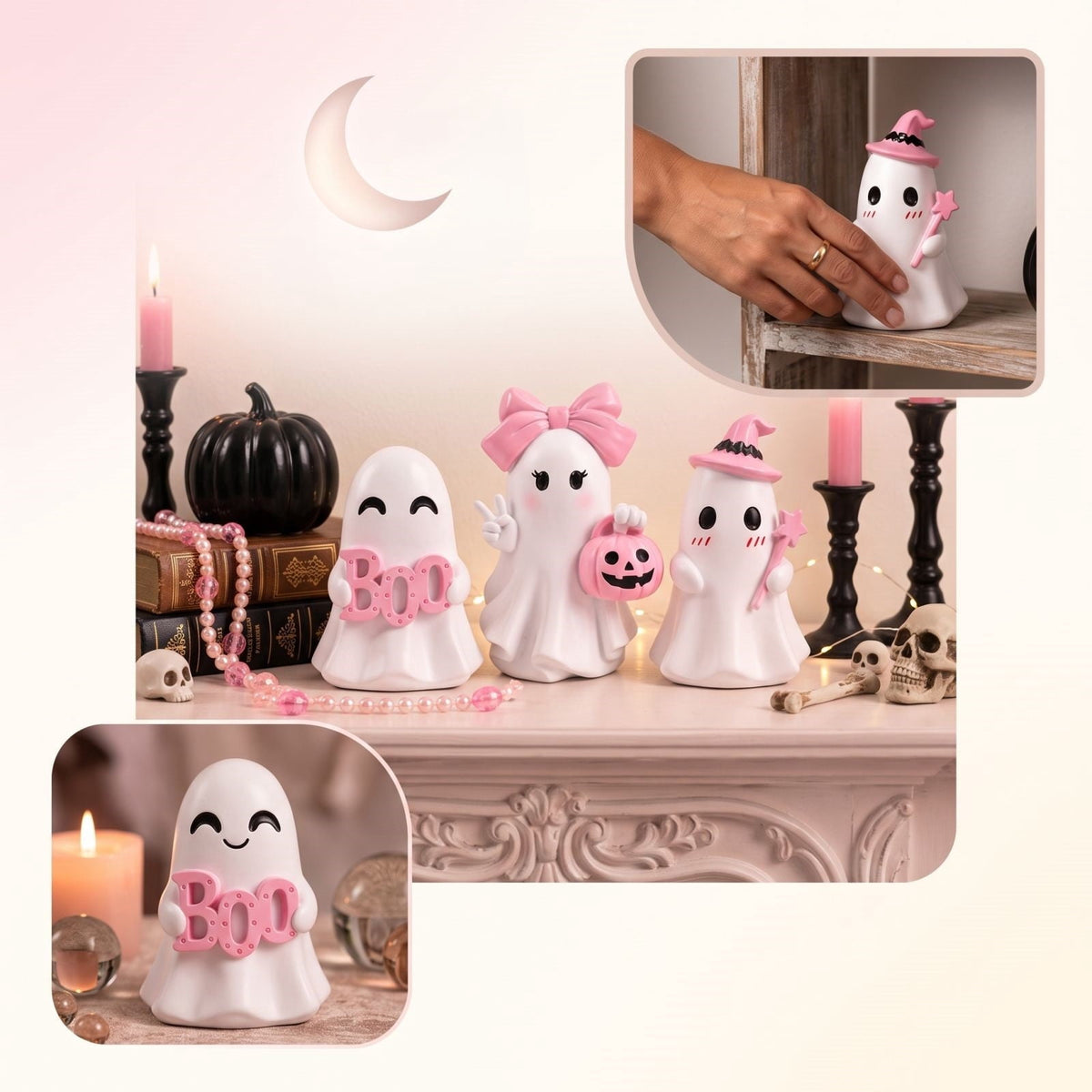 AuroraX Halloween Ghost Decor Outdoor Halloween Decoration Courtyard Tabletop Desktop Haunted Halloween Decoration for Yard Garden Pink