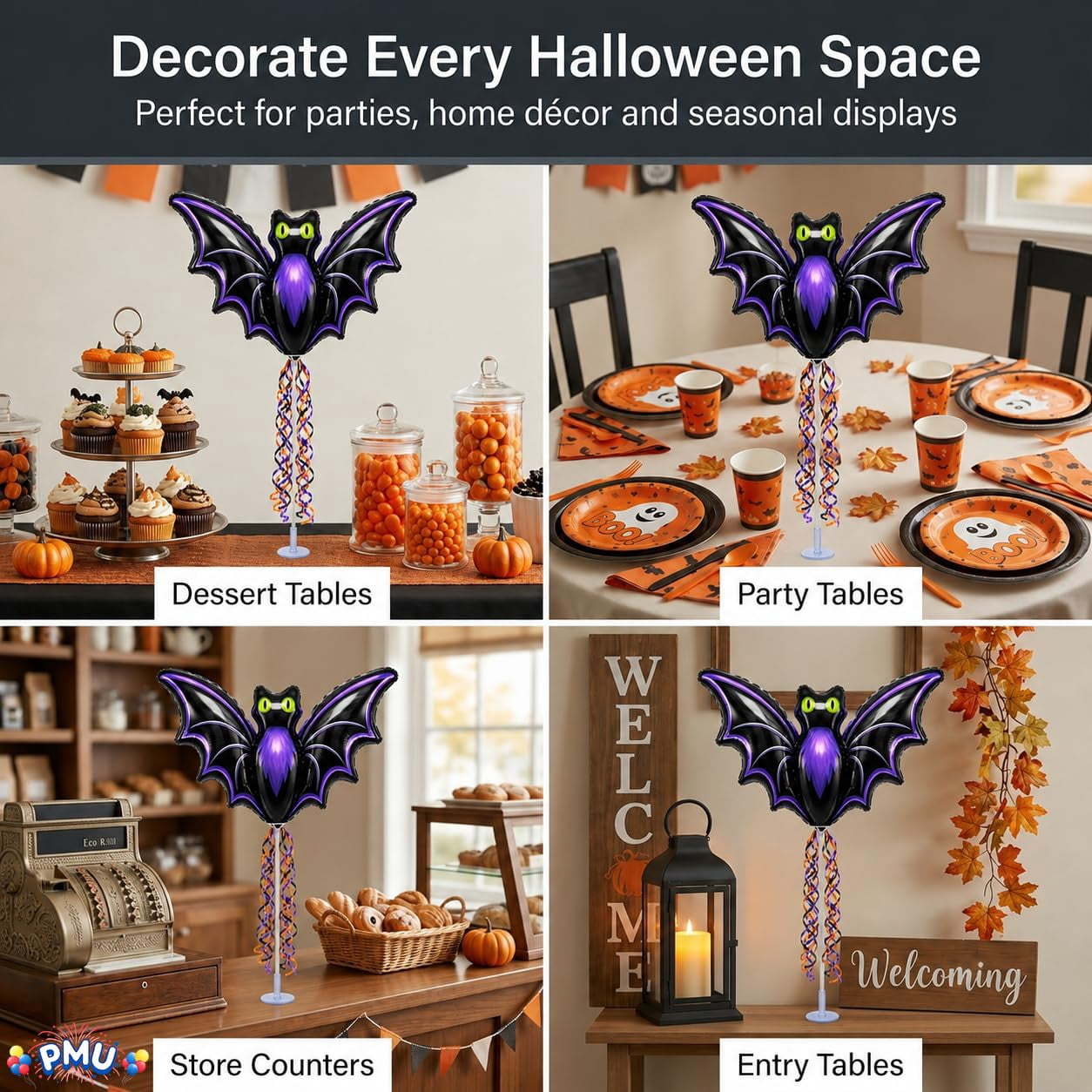 PMU Halloween Pre-Inflated Balloons "Whimsical Pumpkin" 9 Inch Air-Filled Pre-inflated with a Cup and a Stick (1/Pkg) Pkg/1
