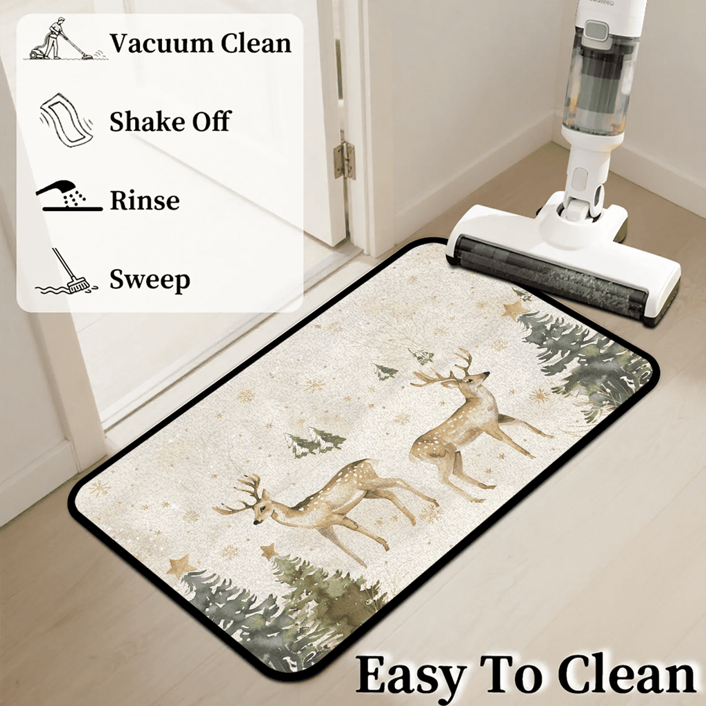 CURLYOOT Xmas Deer Animals Indoor Doormat, Non-Slip Absorbent Door Mat 24" x 16", Entrance Floor Mat Washable Entry Doormats for Entryway Front Back Door
