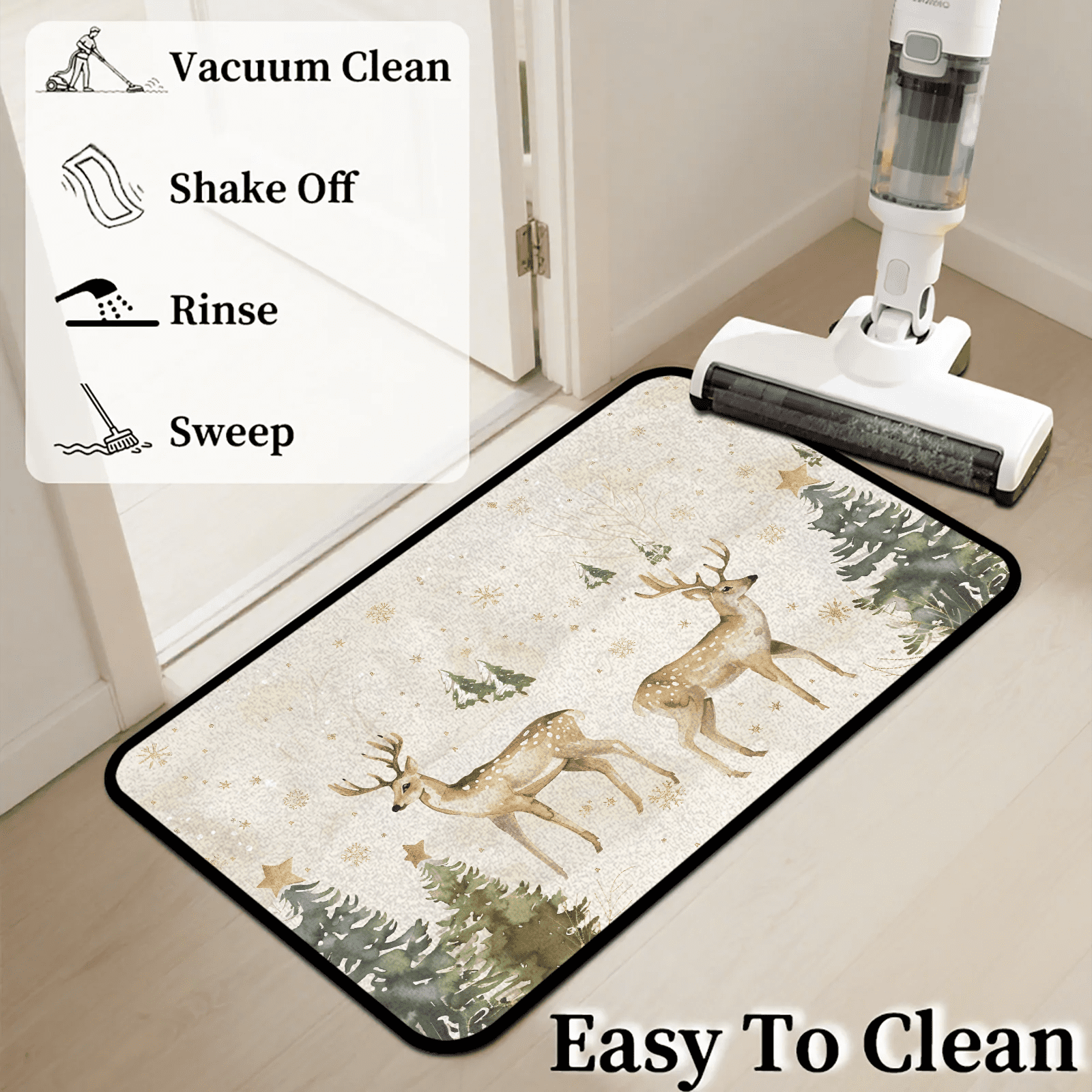 CURLYOOT Xmas Deer Animals Indoor Doormat, Non-Slip Absorbent Door Mat 24" x 16", Entrance Floor Mat Washable Entry Doormats for Entryway Front Back Door