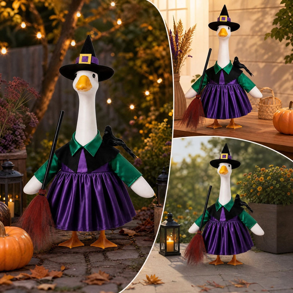 Thanksgiving Harvest Outfit for 23" Porch Goose, Goose Fall Theme Dress in White&Orange with Headwear Fall Harvest Decor for 23" Goose Outdoor Patio Yard Lawn Decoration