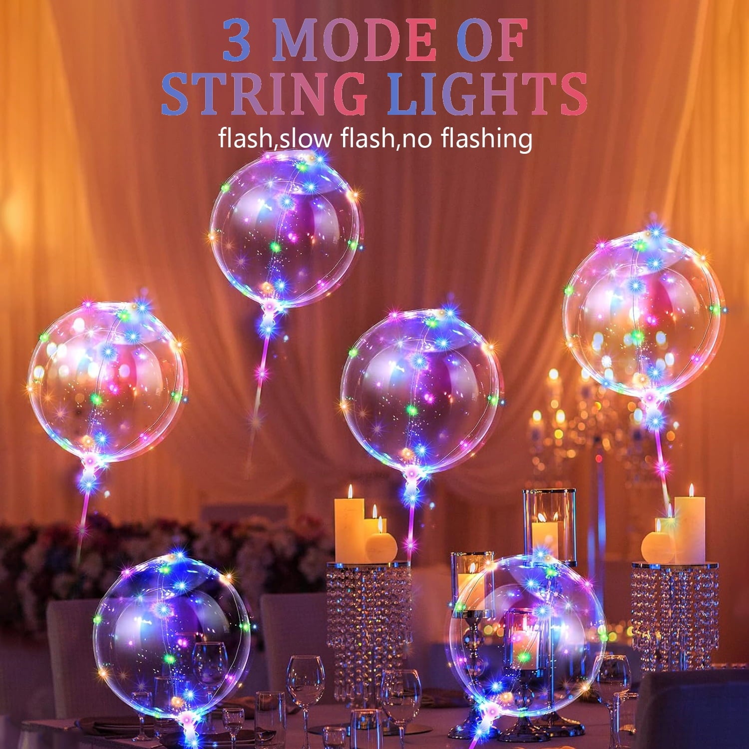 LED Balloons 10 Pack, 20 inch Glow Bubble Balloons with String Lights Included Batteries for Halloween Christmas Party Decoration