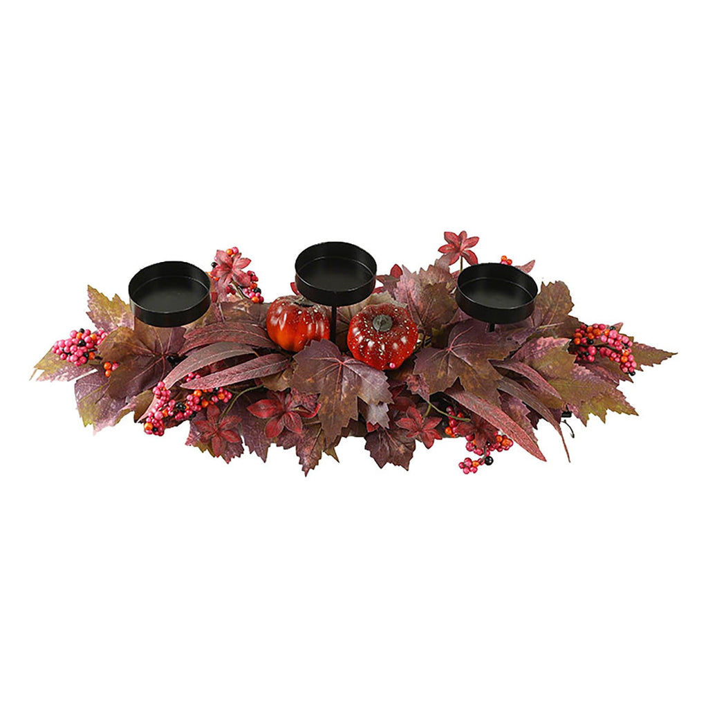 DAMAI Fall Centerpiece Table Decorations, 23.6'' L Assorted Artificial Pumpkins,Berries, Maple Leaves with 3 Candle Holders,Autumn Table Centerpiece for Harvest Party Thanksgiving Halloween