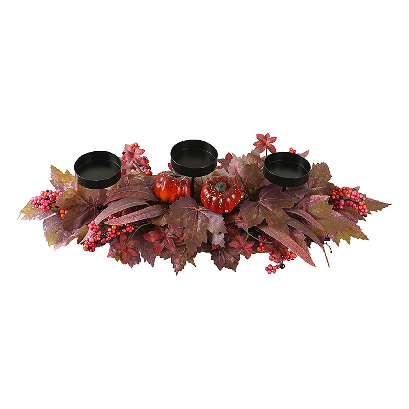 DAMAI Fall Centerpiece Table Decorations, 23.6'' L Assorted Artificial Pumpkins,Berries, Maple Leaves with 3 Candle Holders,Autumn Table Centerpiece for Harvest Party Thanksgiving Halloween