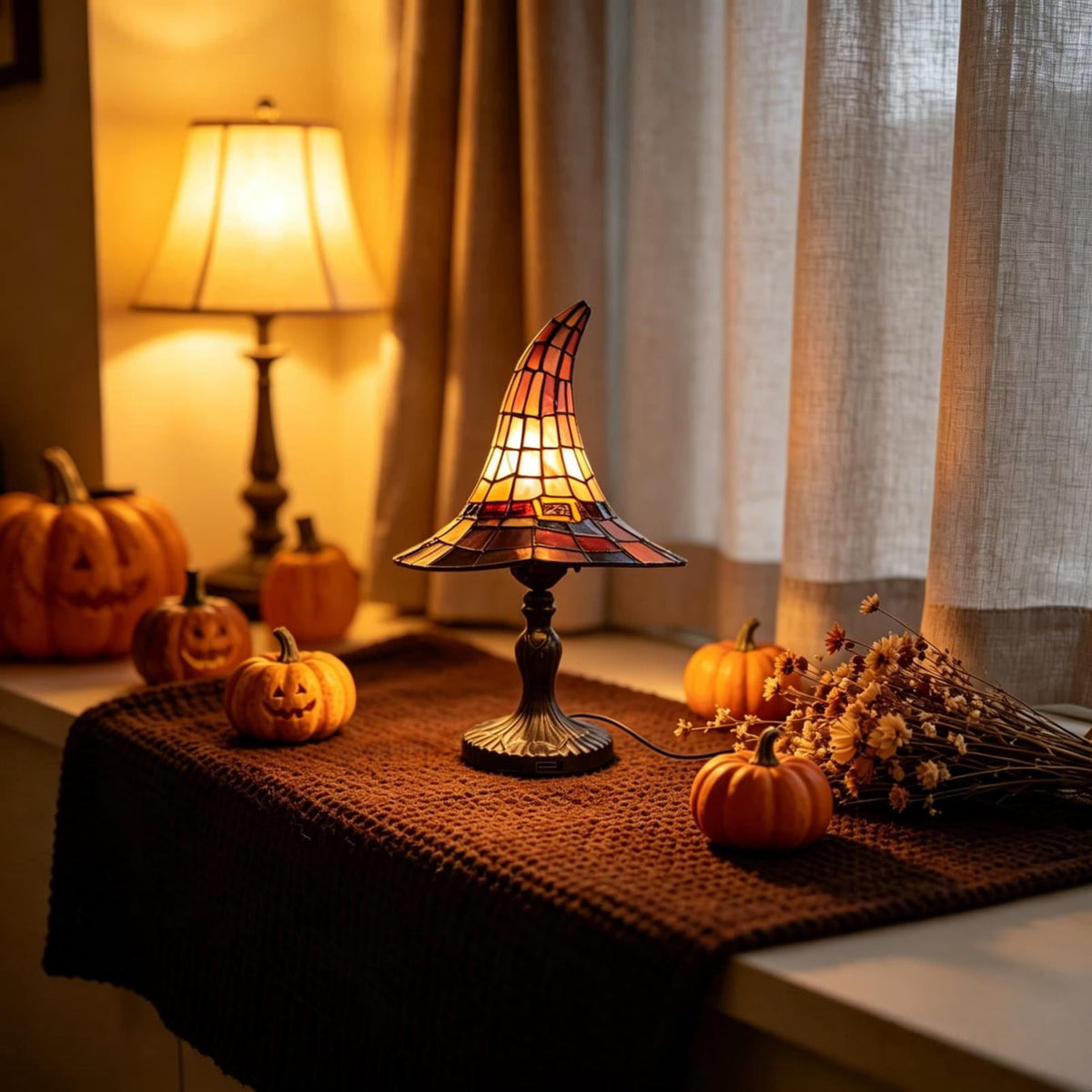 Halloween Decor Witch Hat Lamp, LED Halloween Night Light, Halloween Decorations Indoor, Witchy Decor for Shelf Mantel Table, Gothic Home Decoration