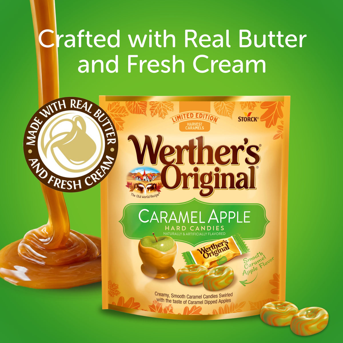 Werther's Original Limited Edition Fall Harvest Caramel Apple Hard Candies, 8.57 oz Bag