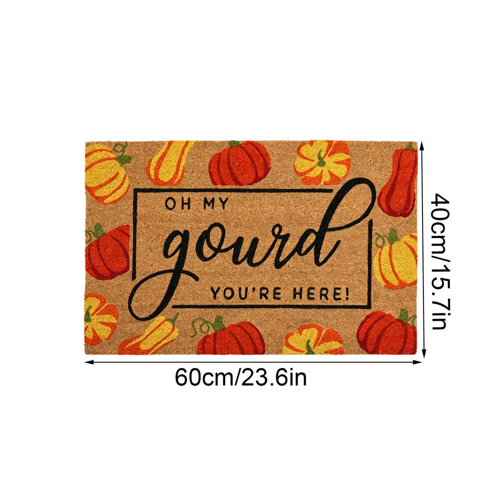 Fall Pumpkin Coir Doormat, Oh My Gourd Anti-Slip Front Door Mat Vintage Harvest Thanksgiving Halloween Entryway Floor Rug
