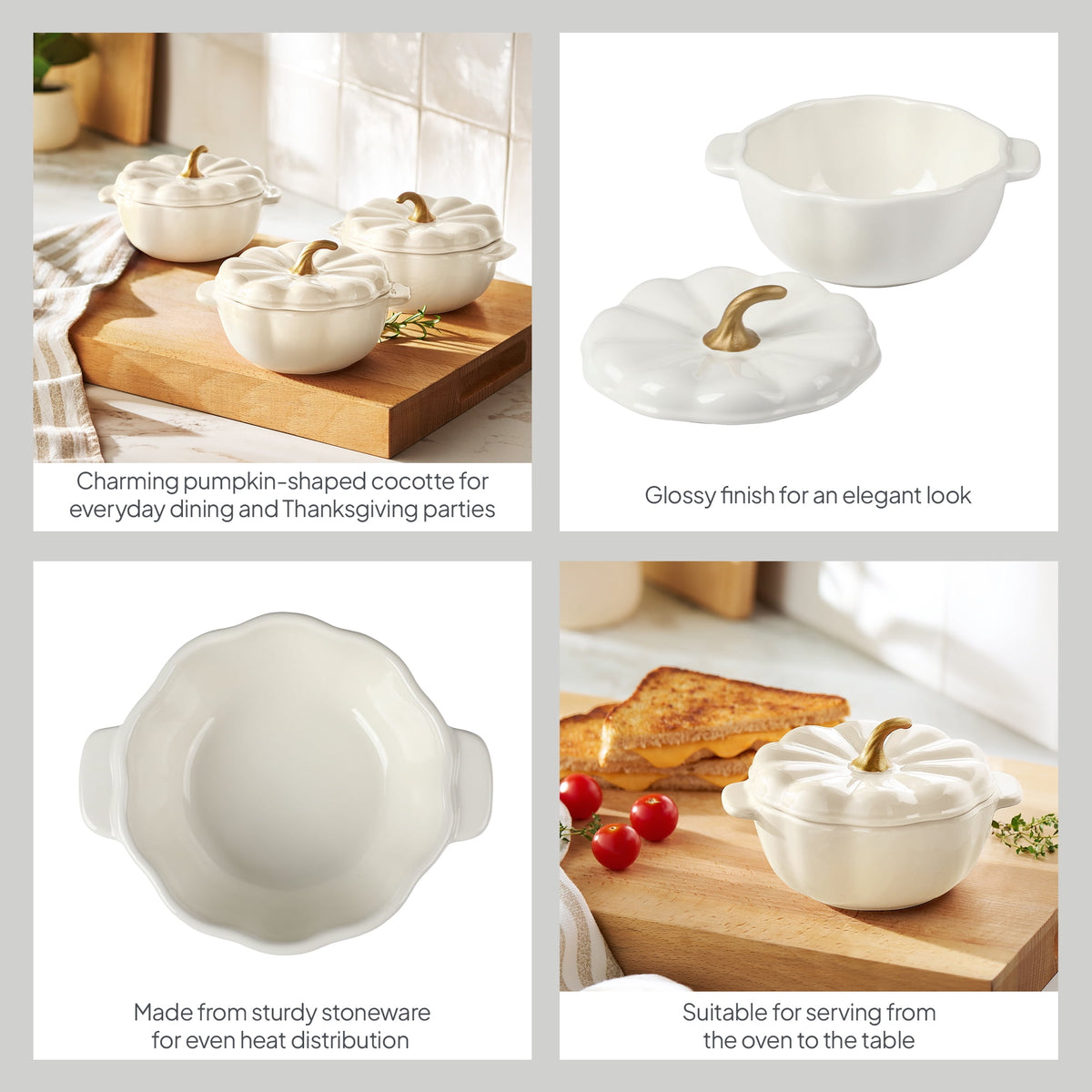 The Pioneer Woman 0.5 Qt Pumpkin Stoneware Mini Cocottes Set with Side Handles, Linen Finish, Set of 3