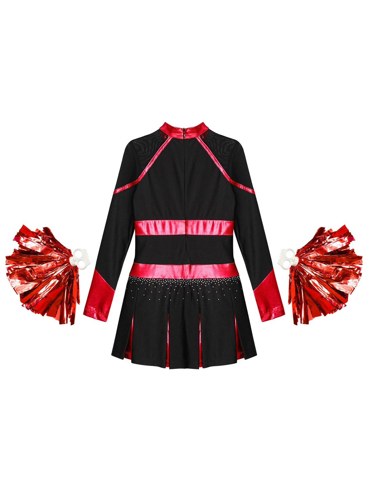 YEAHDOR Cheer Team Uniform for Schoolgirls Cheerleading Outfit Carnival Masquerade Costume Dress with Hand Flower Balls Black&Red 14