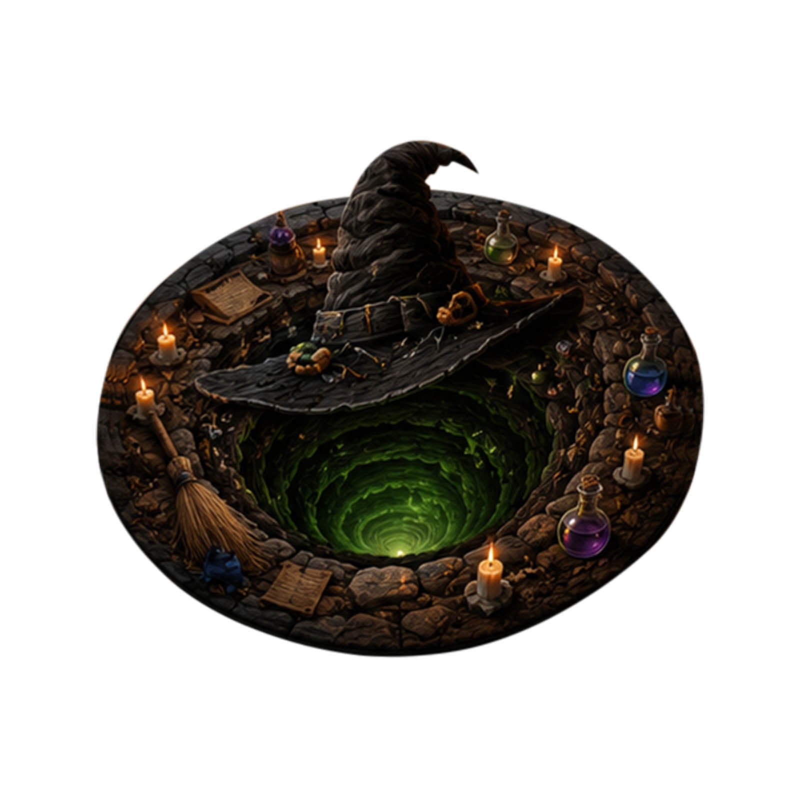 3D Illusion Halloween Round Rug, Non Printed Optical Vortex Doormat, Spooky Circular Floor Mat for Indoor Entryway Home Party Decor 60x60cm