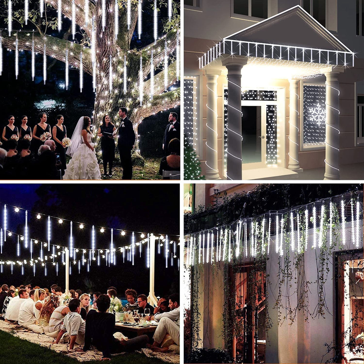 TiokMc Falling Rain Fairy String Lights, 10cm 10 Tube 200 LED Meteor Shower Light, Waterproof Snow Falling Icicle Cascading Lights for Xmas Wedding Party Tree Holiday Decor, White