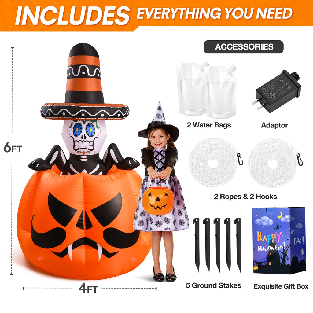 Ayieyill 6FT Halloween Festive Pumpkin Inflatable Decor, Blow Up Ornament for Indoor Outdoor Garden Lawn Yard Halloween Holiday Decoration