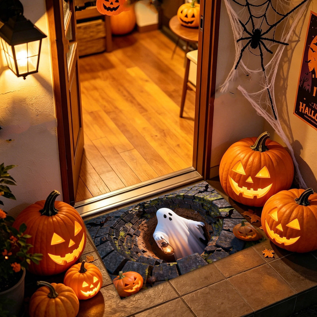 3D Optical Illusion Halloween Doormat Visual Trap Hole Design Non Velvet Entryway Rug Washable Floor Mat