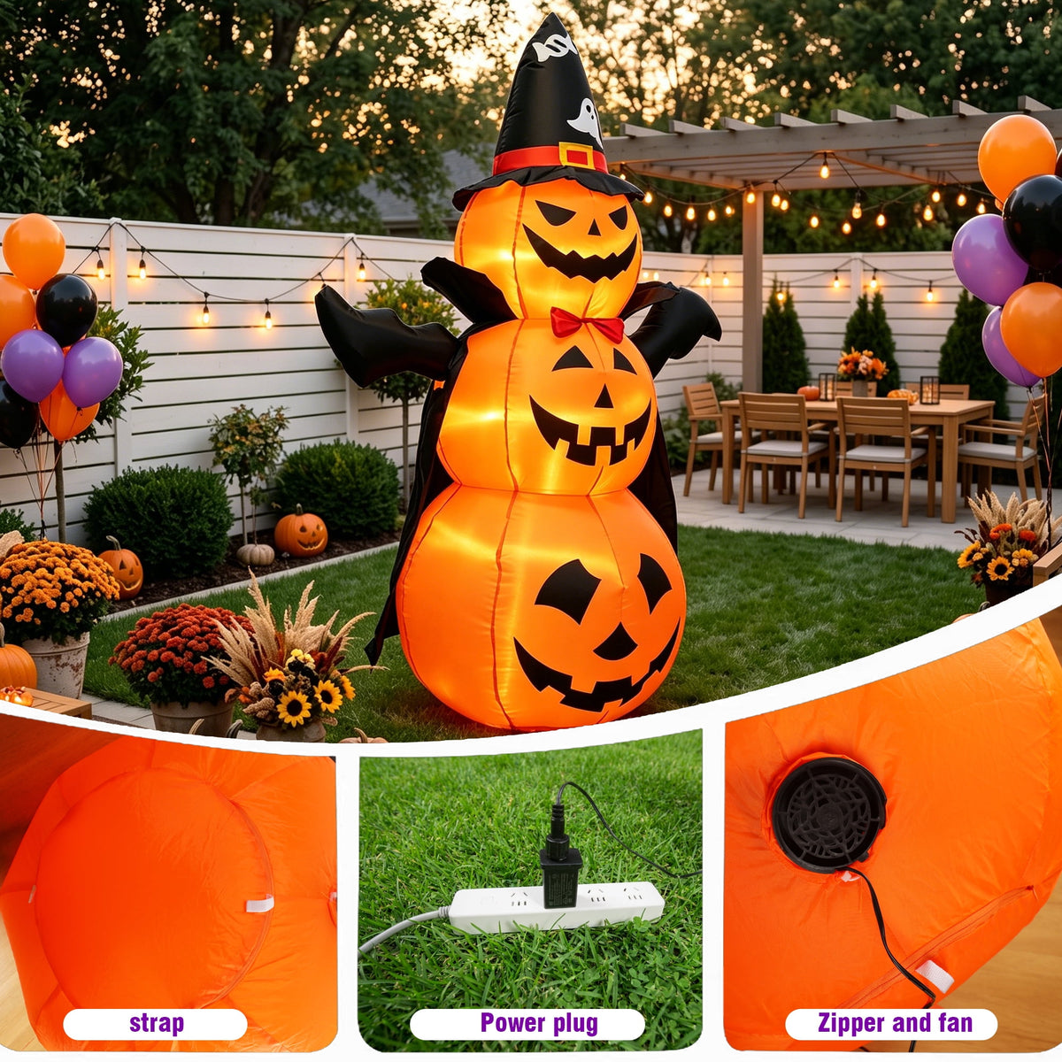 MAGOTAN 9 FT Halloween Inflatables Archway Outdoor Decorations Pumpkin Ghost Archway Halloween Inflatable Blow Up Pumpkin Tombstone Decoration Build-in LED Lights