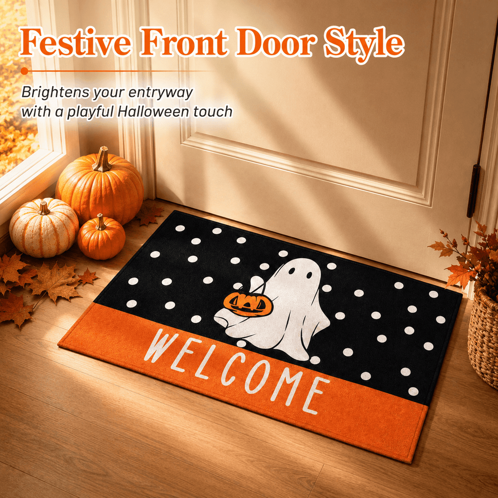 Halloween Ghost Welcome Printed Doormat, Entrance Rug with Skidproof Rubber Backing for Halloween Front Porch Entryway Indoor Outdoor Decor,50x80cm