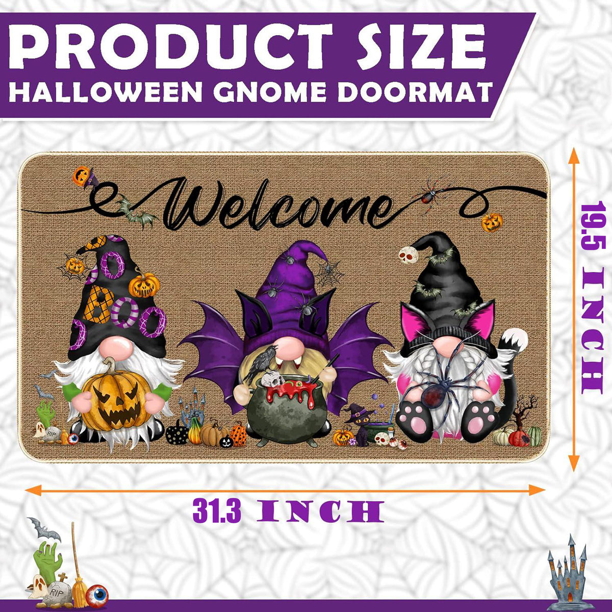 ASKETAM Halloween Doormat Indoor/Outdoor Non-Slip Carpet 19.5" x 31.3" (Gnome)