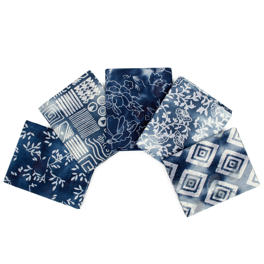 Create It 18"x21" Cotton Batik Precut Sewing & Craft Fabric Bundle, Blue 5 Piece