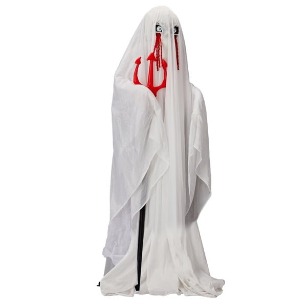 Alvantor Halloween Animated Decorations - 4.3 FT Sound-Activated Ghost with Trident, Green LED Lights and Creepy Sounds