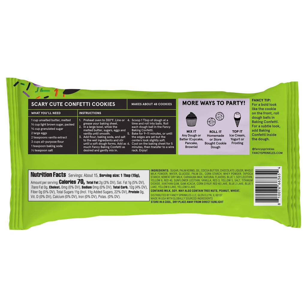 Fancy Sprinkles Halloween Baking Confetti with Sprinkles and Chocolate Candy Pieces, 8 oz Bag